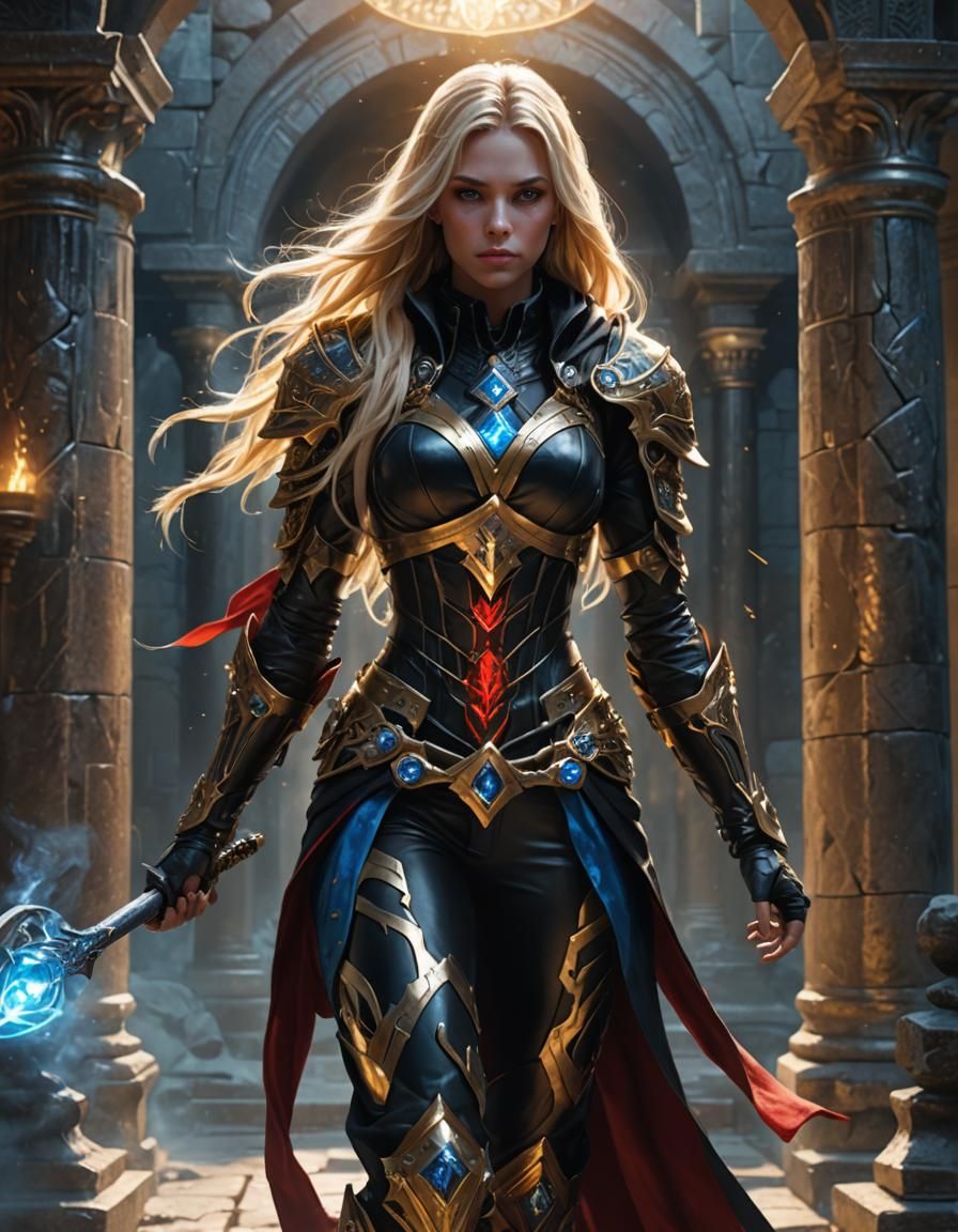 Blonde Assassin in Gold Armor: Hyper-Realistic Digital Art