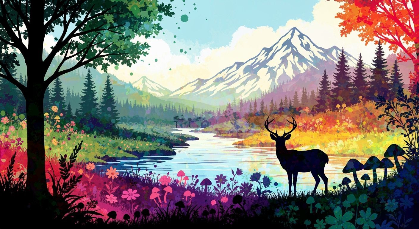 River Landscape in Double Exposure Splash Art