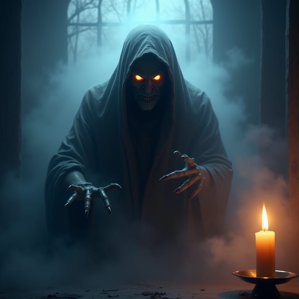 Eerie Ghostly Apparition in Candlelight, Dark Fantasy Art
