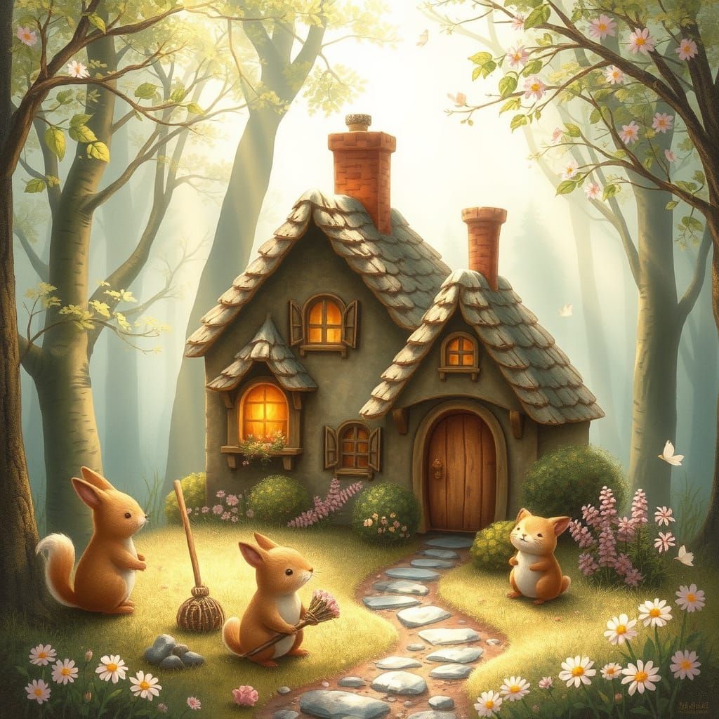 Whimsical Woodland Creatures in Springtime Splendor