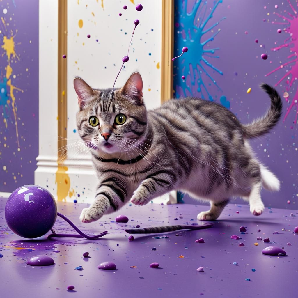 Blue Tabby Cat's Colorful Gallery Chase