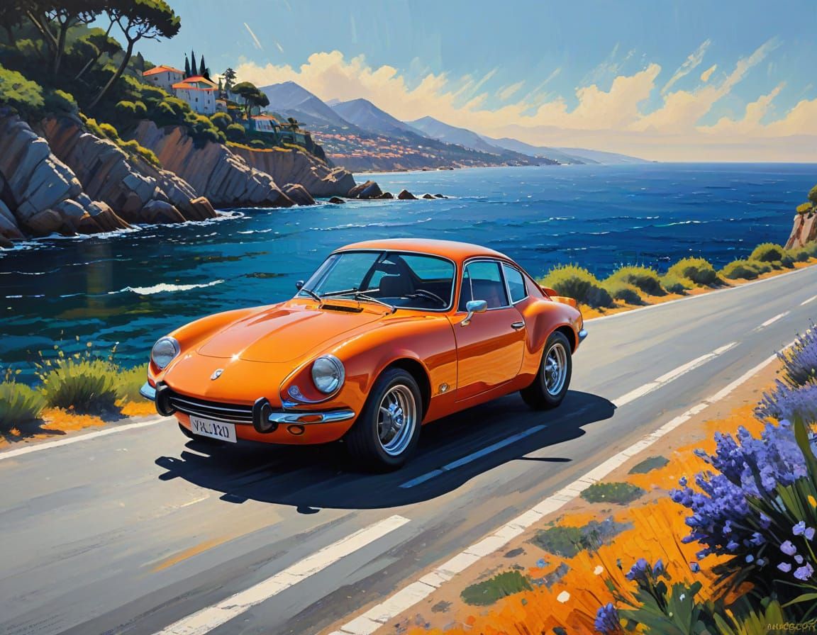 Alpine A110 on the Riviera as Impasto Painting