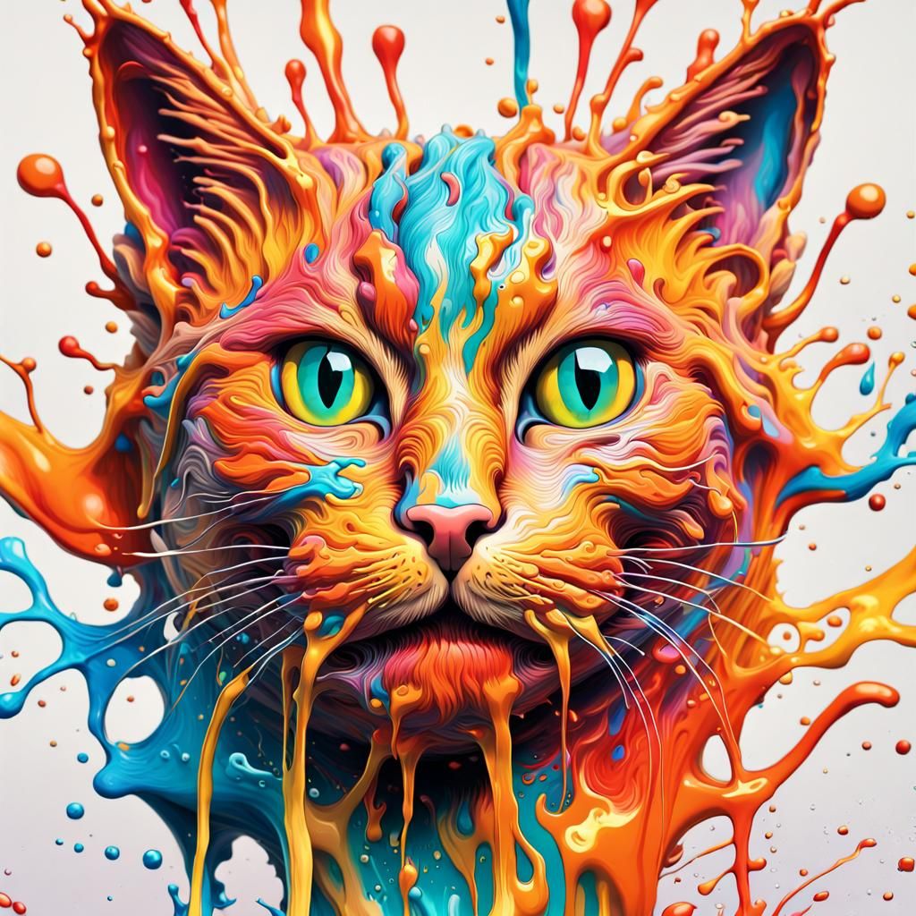 Colorful Liquid Cat Portrait in Splash Art Style