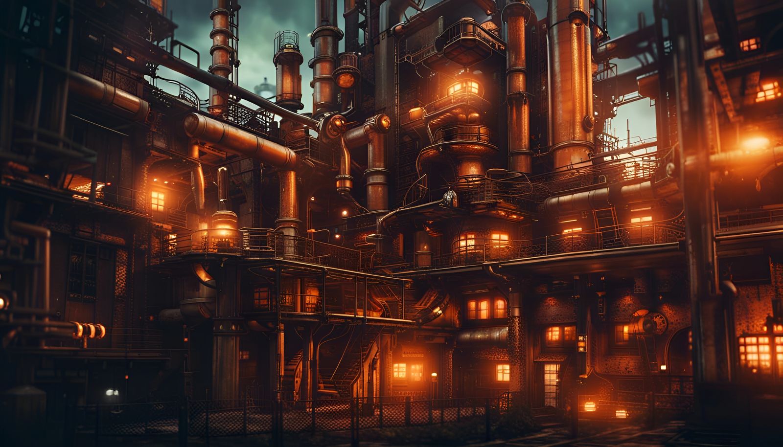 Steampunk Urban Decay Industrial Plant in Orange Tones