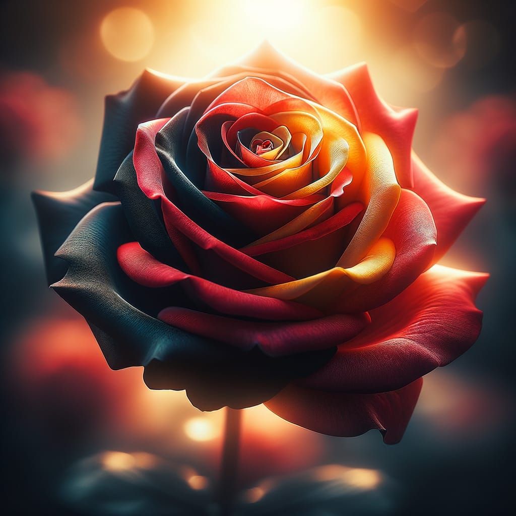 Vibrant Red and Black Hybrid Rose Bloom