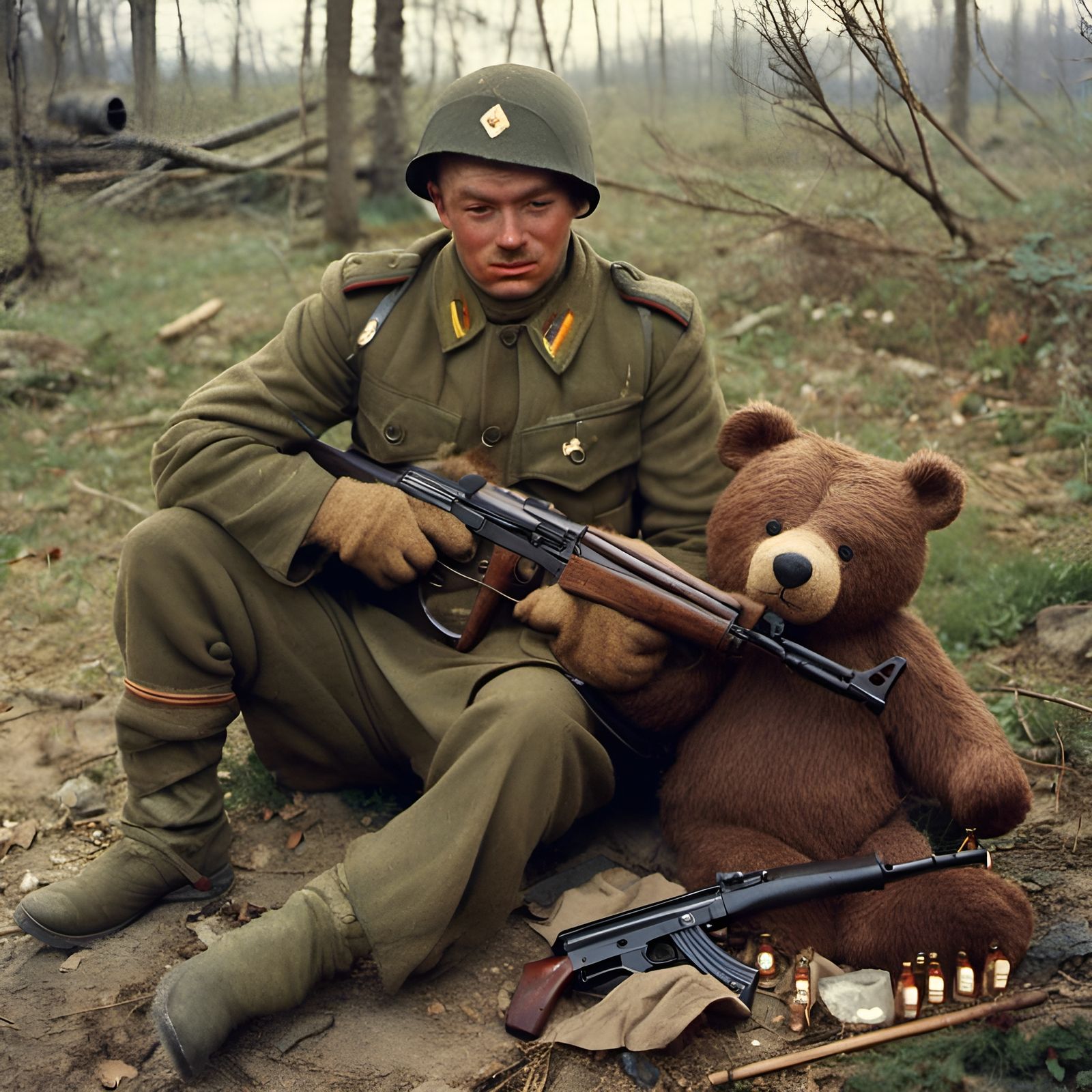 Soviet Soldier and Bear: Vodka-Fueled Friendship