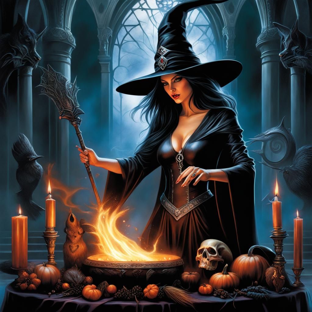 Witch's Dark Fantasy Ritual in Splash Art Style