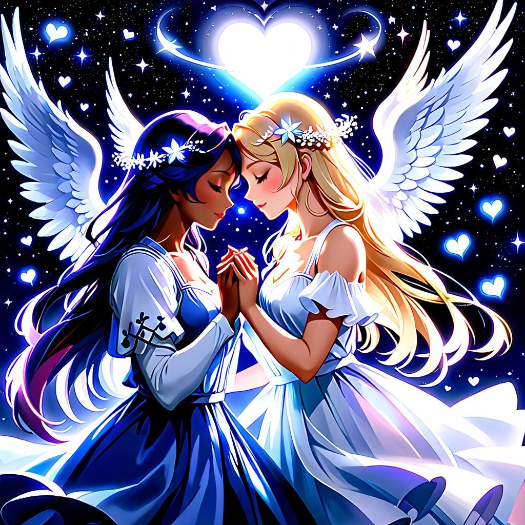 Watercolor Painting of Two Girls in Love