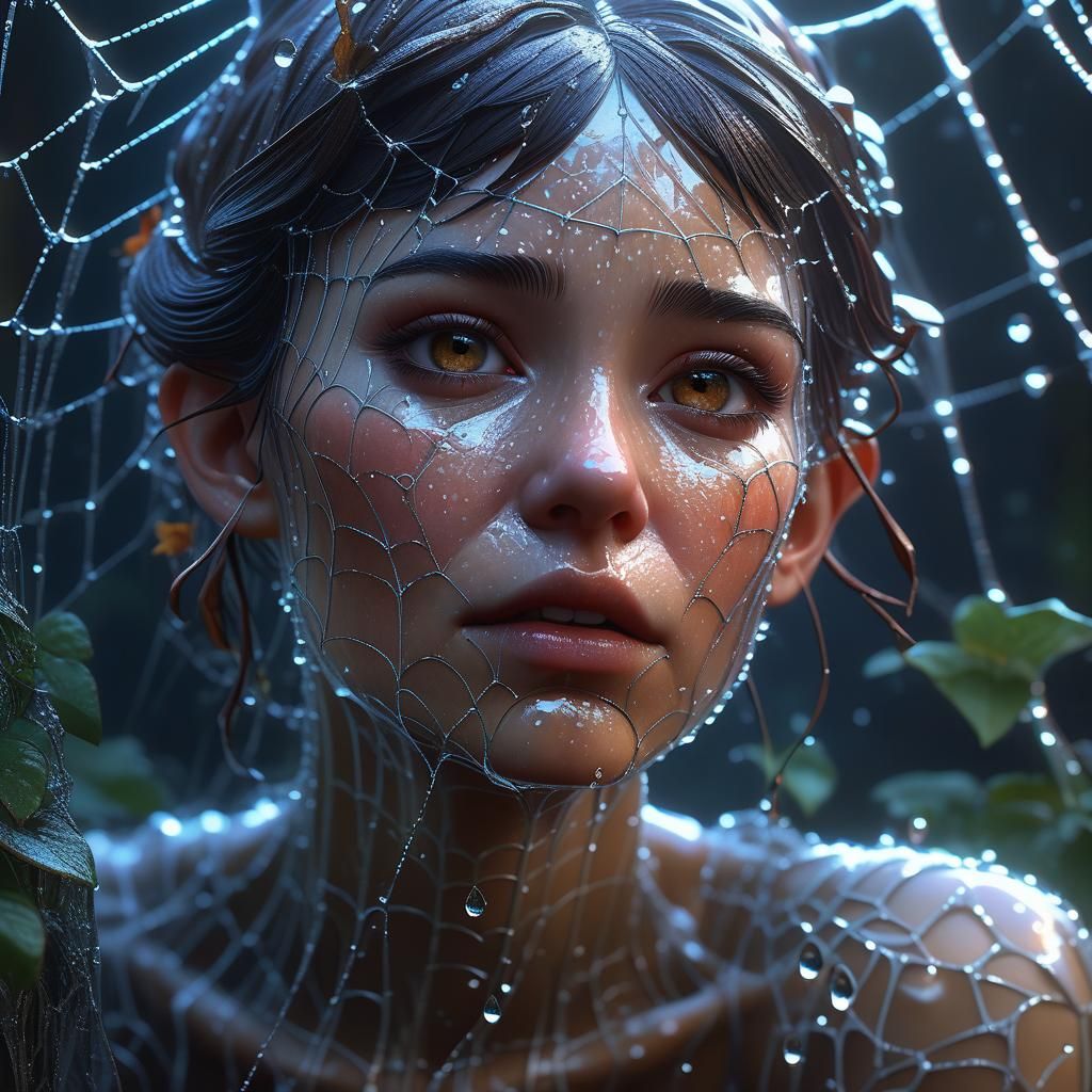 Fairy Trapped in Spiderweb: Hyperdetailed Fantasy Portrait