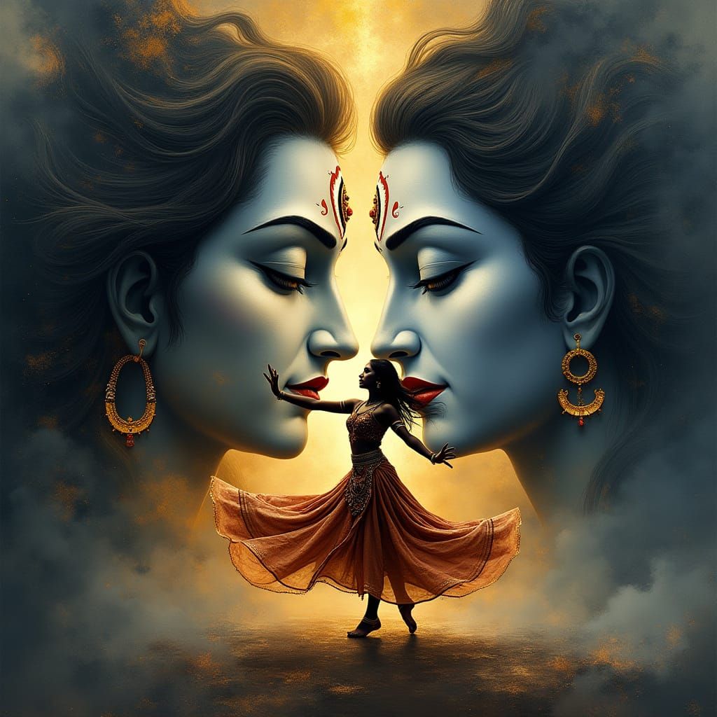 Divine Fusion of Lord Shiva and Goddess Parvati in Vibrant M...