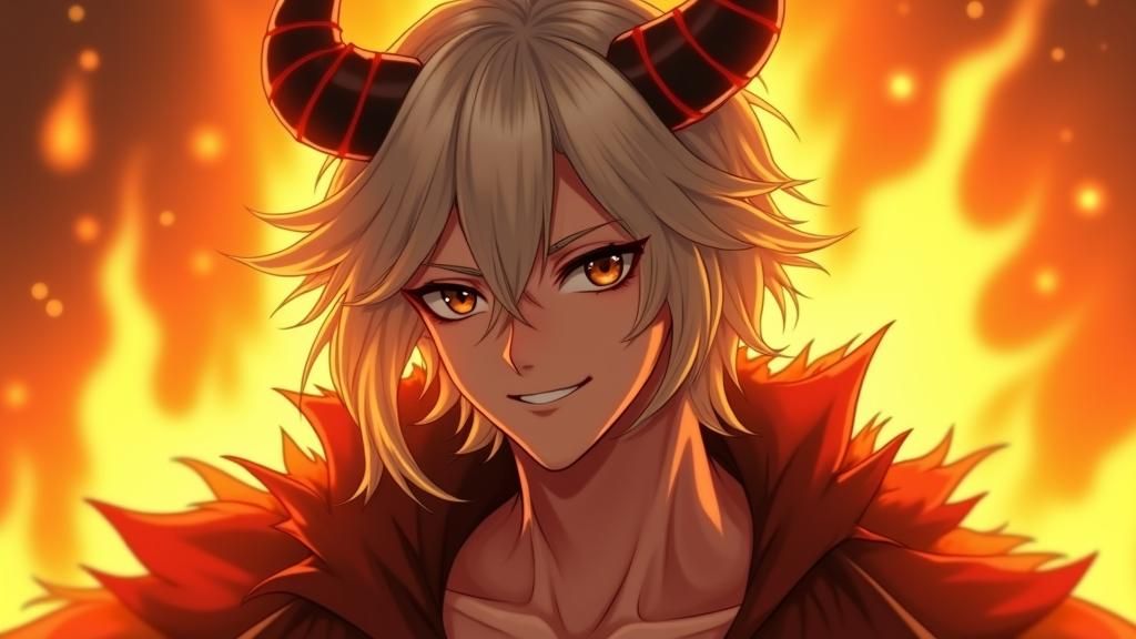 Anime Style Devil Figure in Hellish Inferno