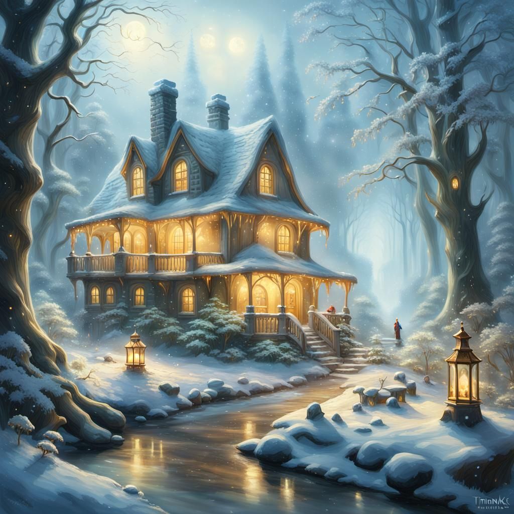 Mystical Forest Wizard Conjuring a Blizzard