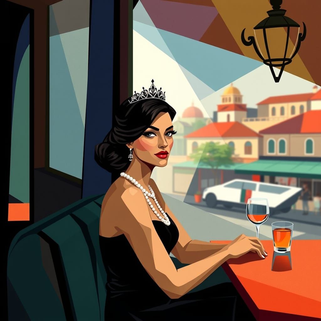 Cubist Cafe Scene in Fauvist Color Palette