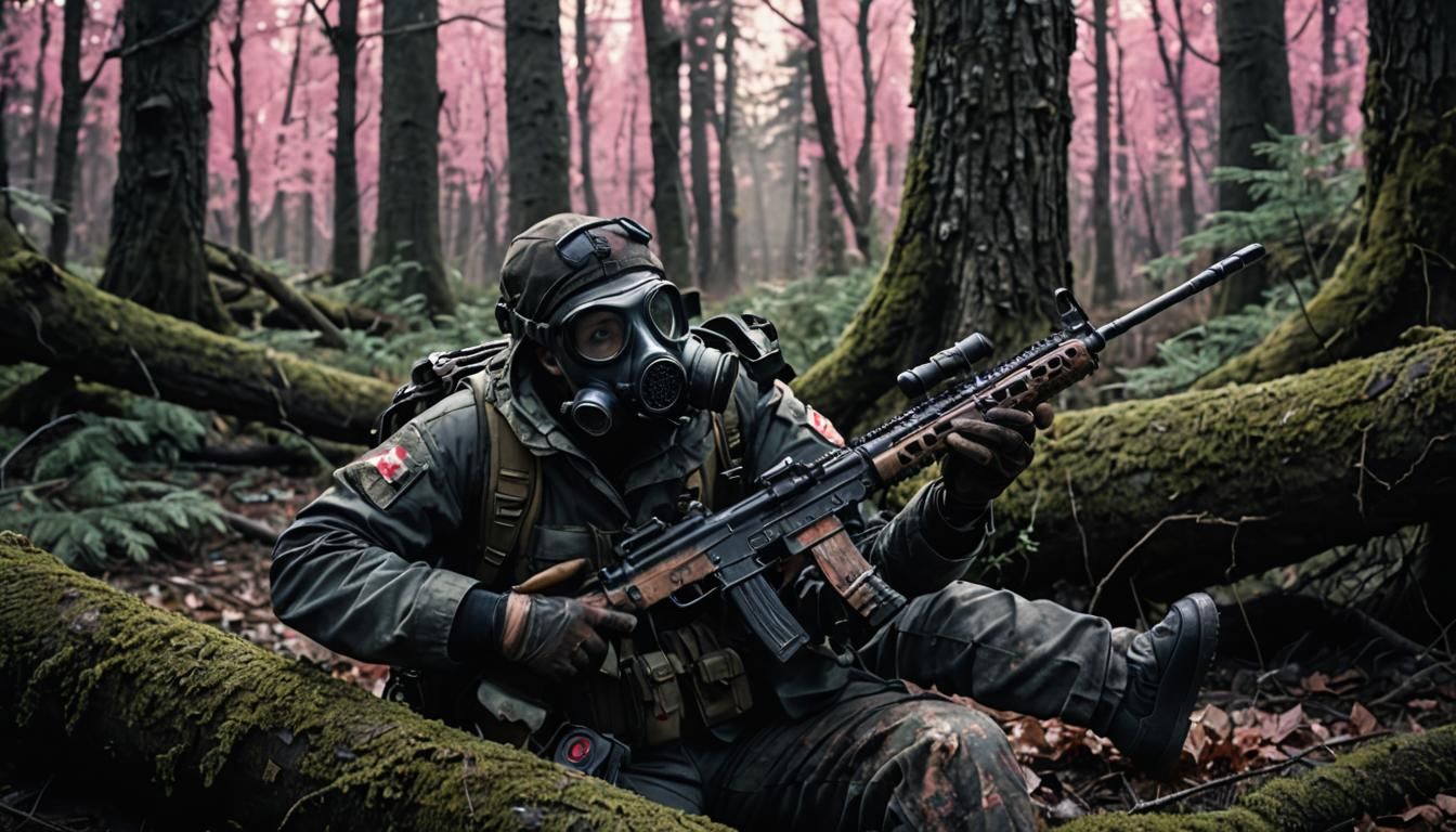 Eerie Forest Survivalist in Photorealistic Realism