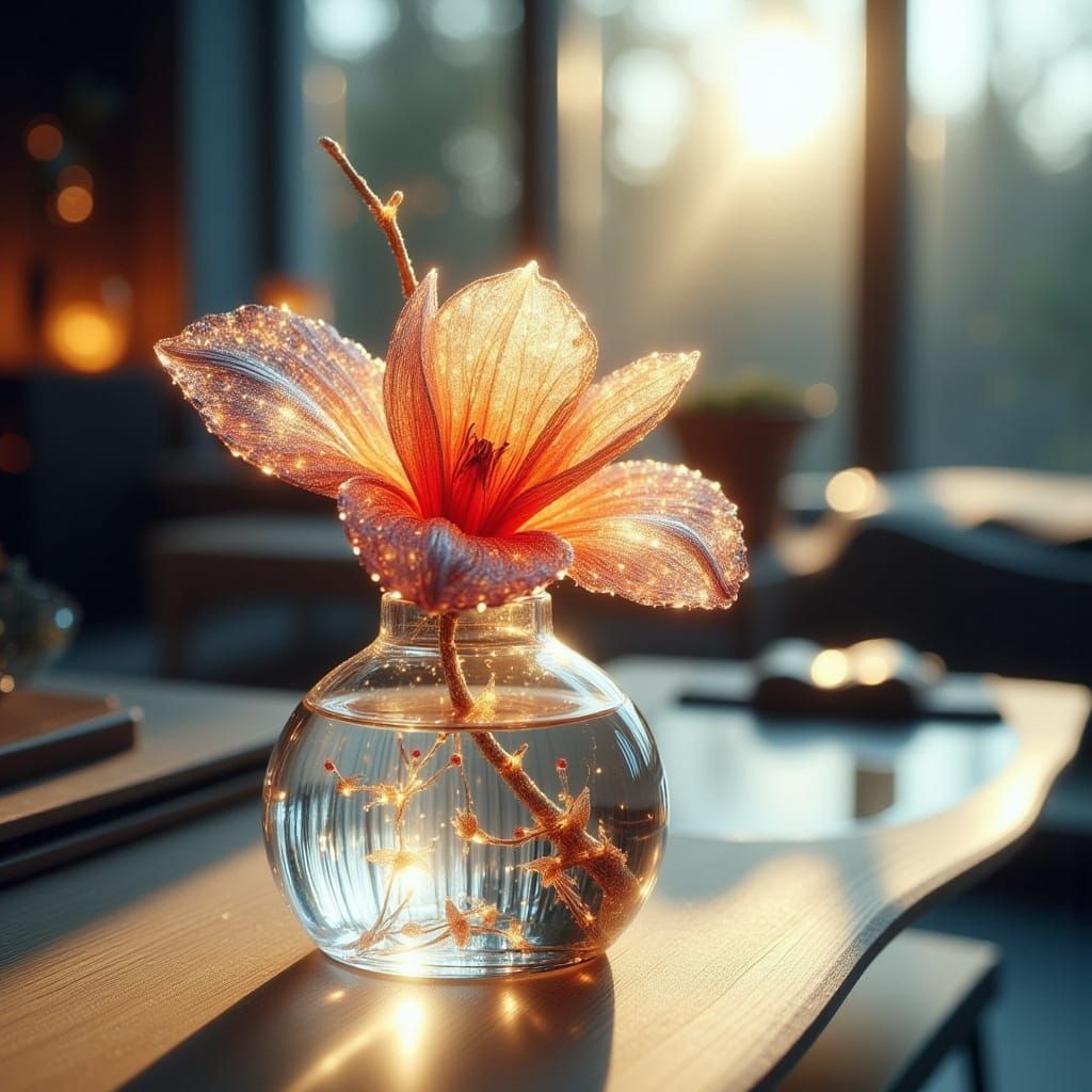 Glass Flower in Vase: Hyperrealistic Concept Art
