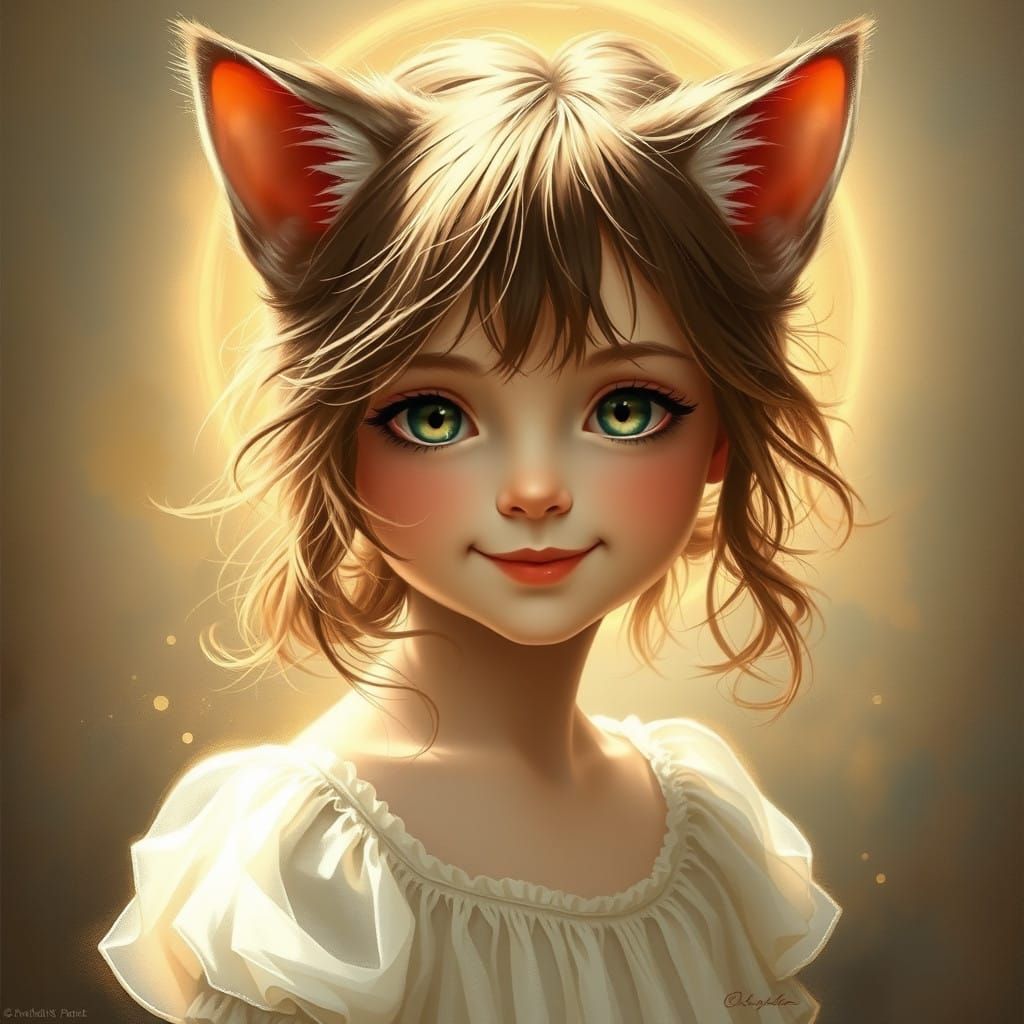 Whimsical Dream Girl Embodies Feline Spirit