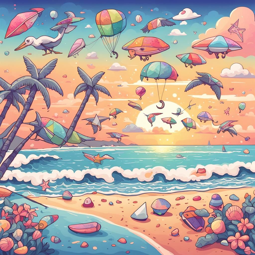 Kawaii Beach Sunrise with Surfers and Wildlife