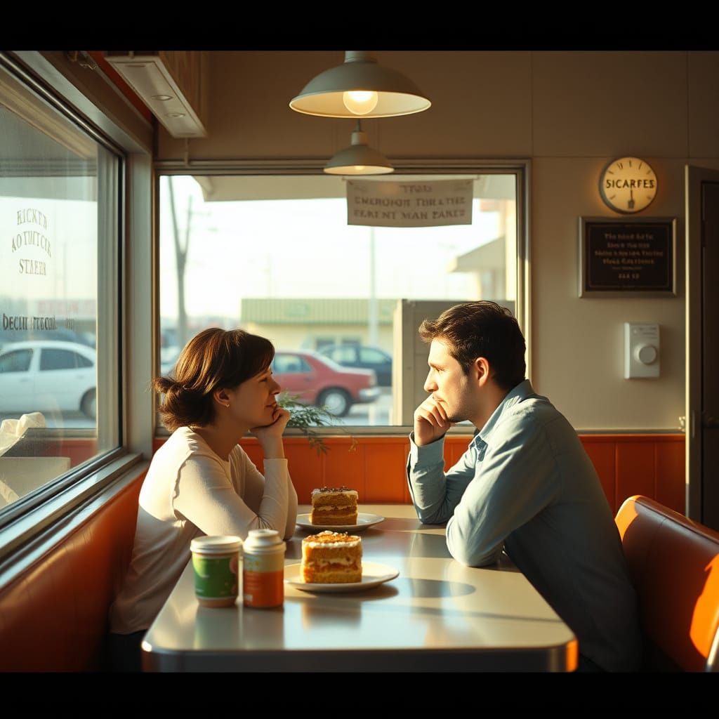 Intimate Morning Moment in a Cozy Diner