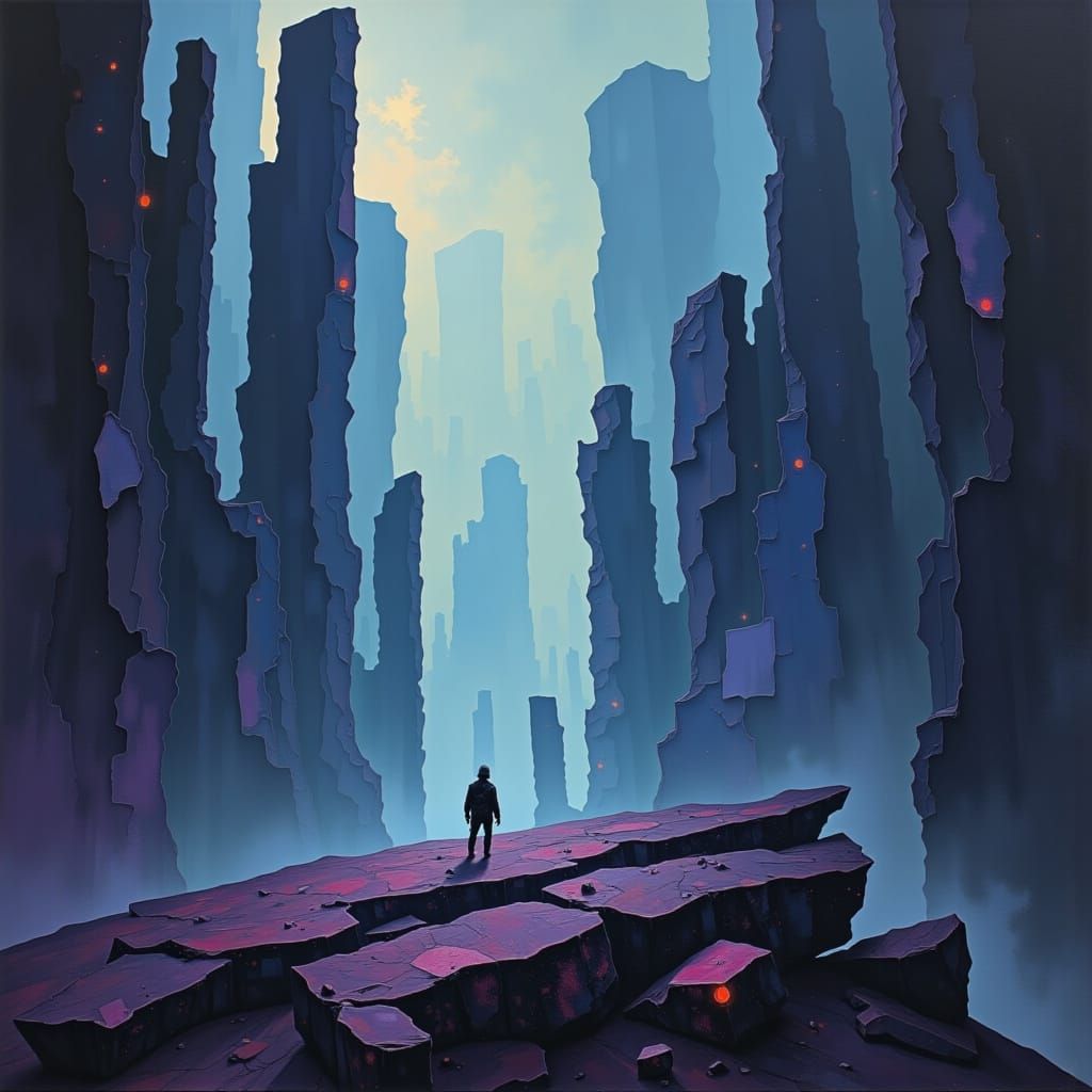 Explorer on Surreal Rock Plateau with Ethereal Light