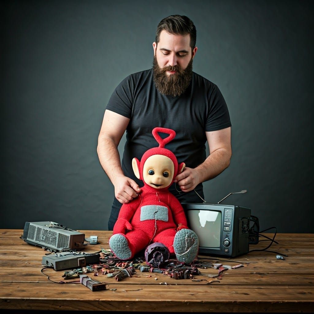 Bearded Guy in a Grotesque Teletubby Dissection