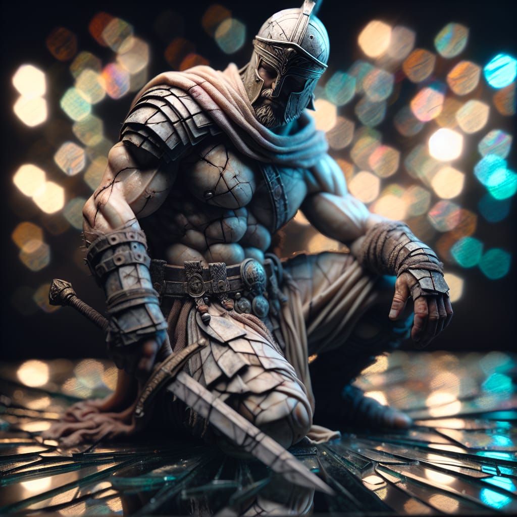 Roman Soldier on Shattered Glass: Macro Photograph