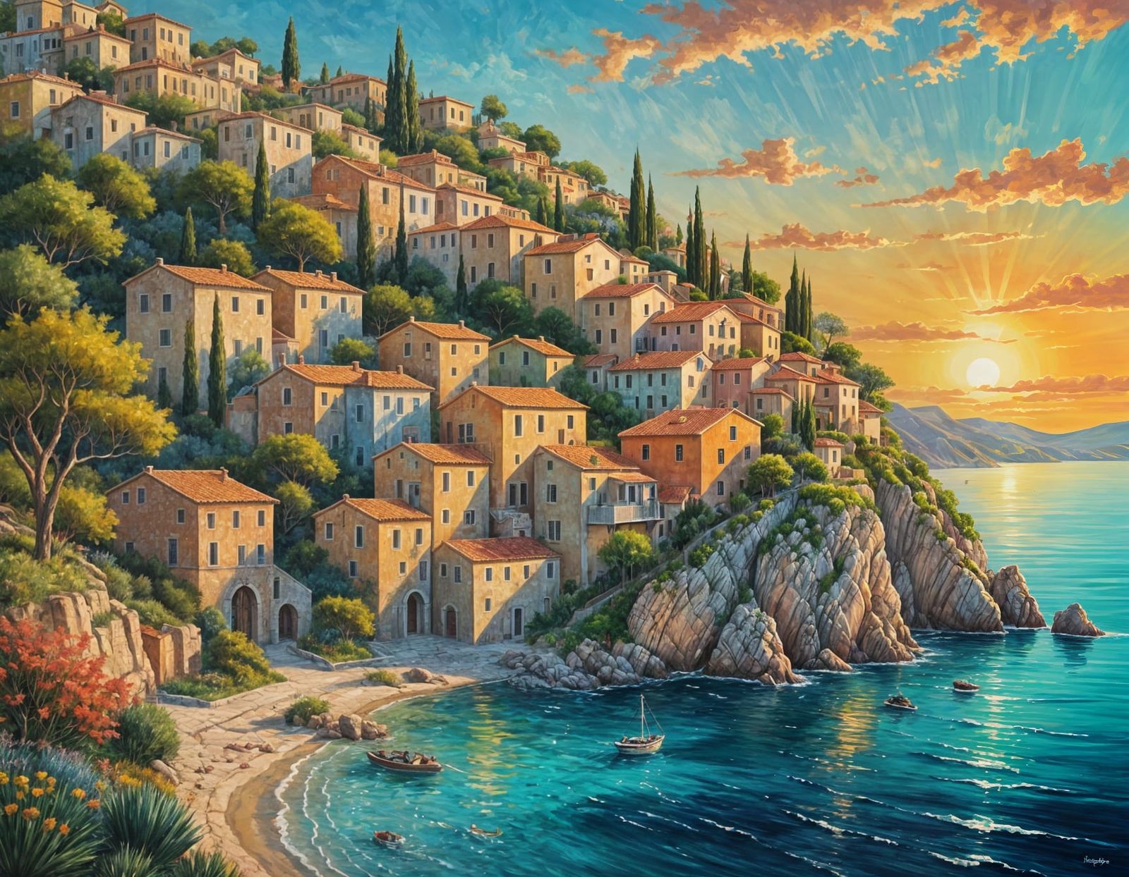 Colorful Mediterranean Landscape Painting