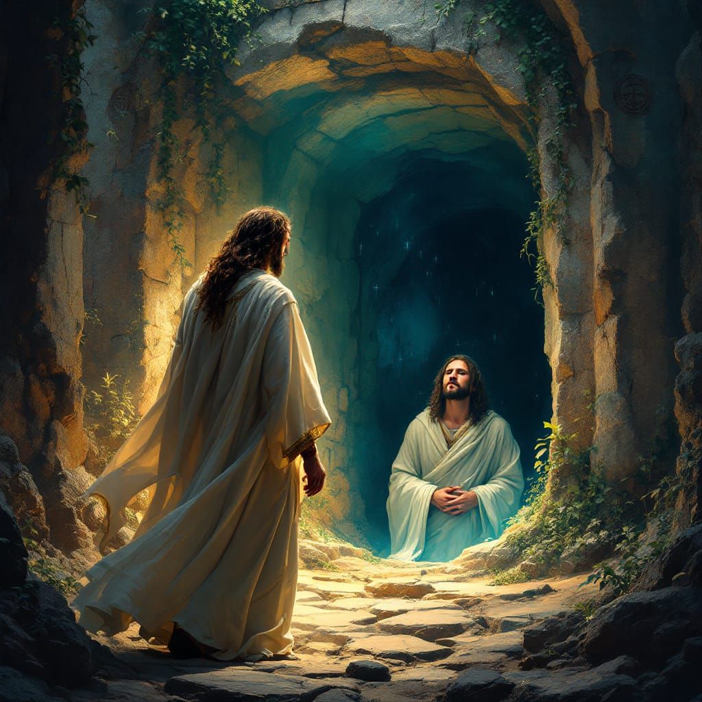 Jesus Raises Lazarus: Detailed Matte Painting