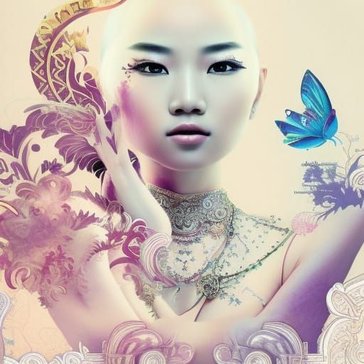 Maximalist Asian Beauty Collage with Calligraphy