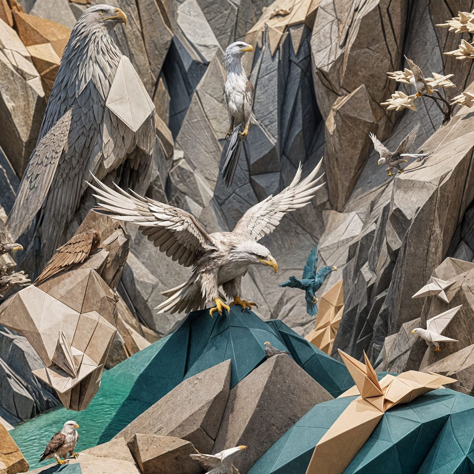 Eagle on Rock Origami Paper Folds