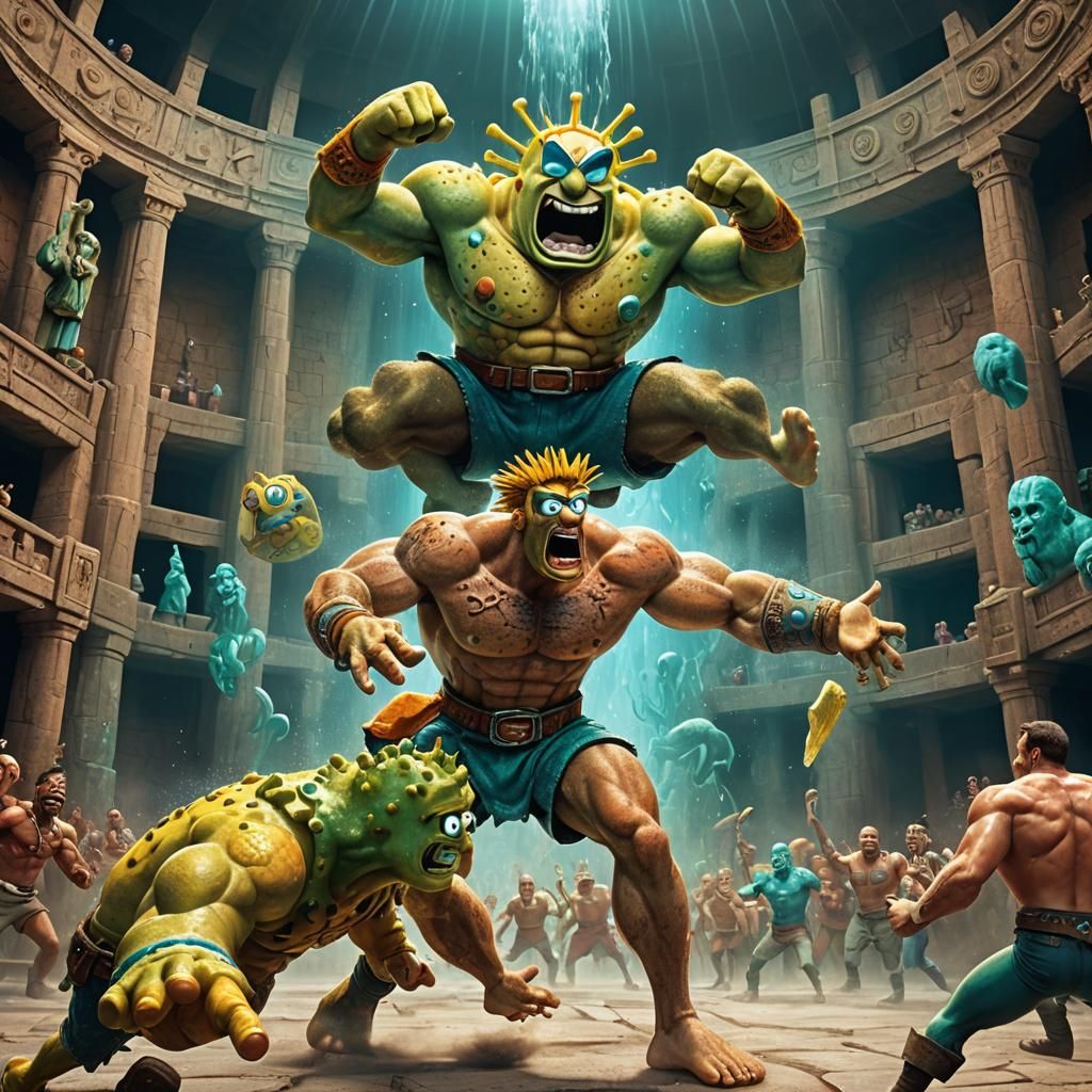 Spongebob Squarepants Battles a Muscular Man
