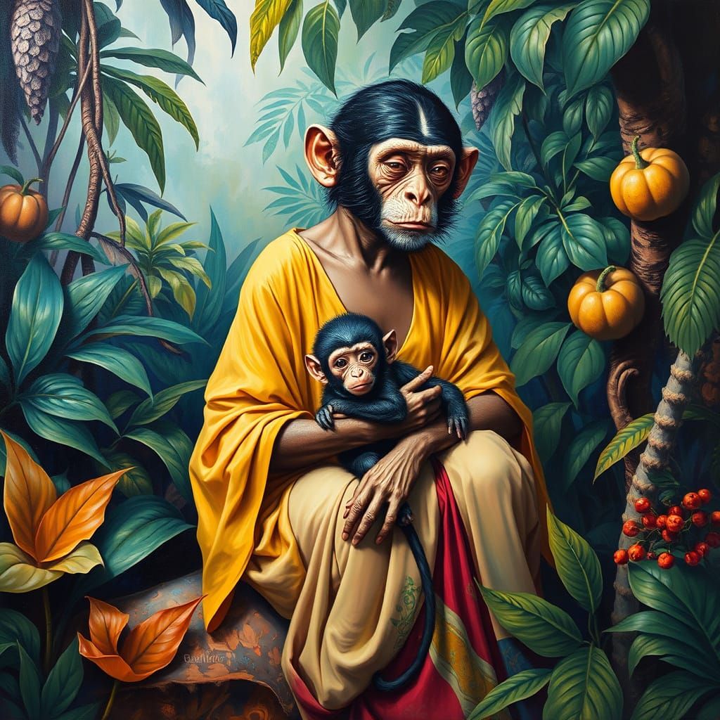 Surreal Jungle Scene in Cubist Style