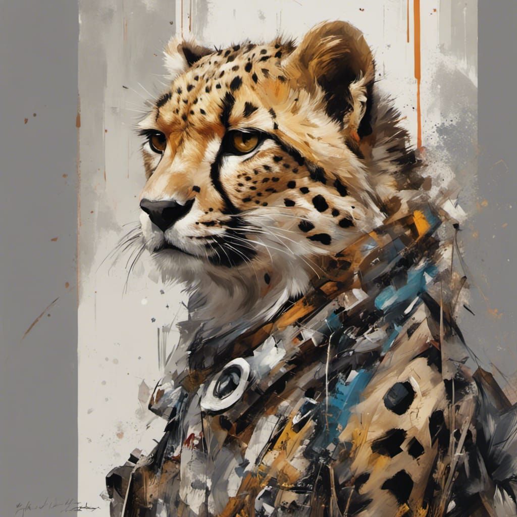 Anthro Cheetah Artist Painting with Big Eyes