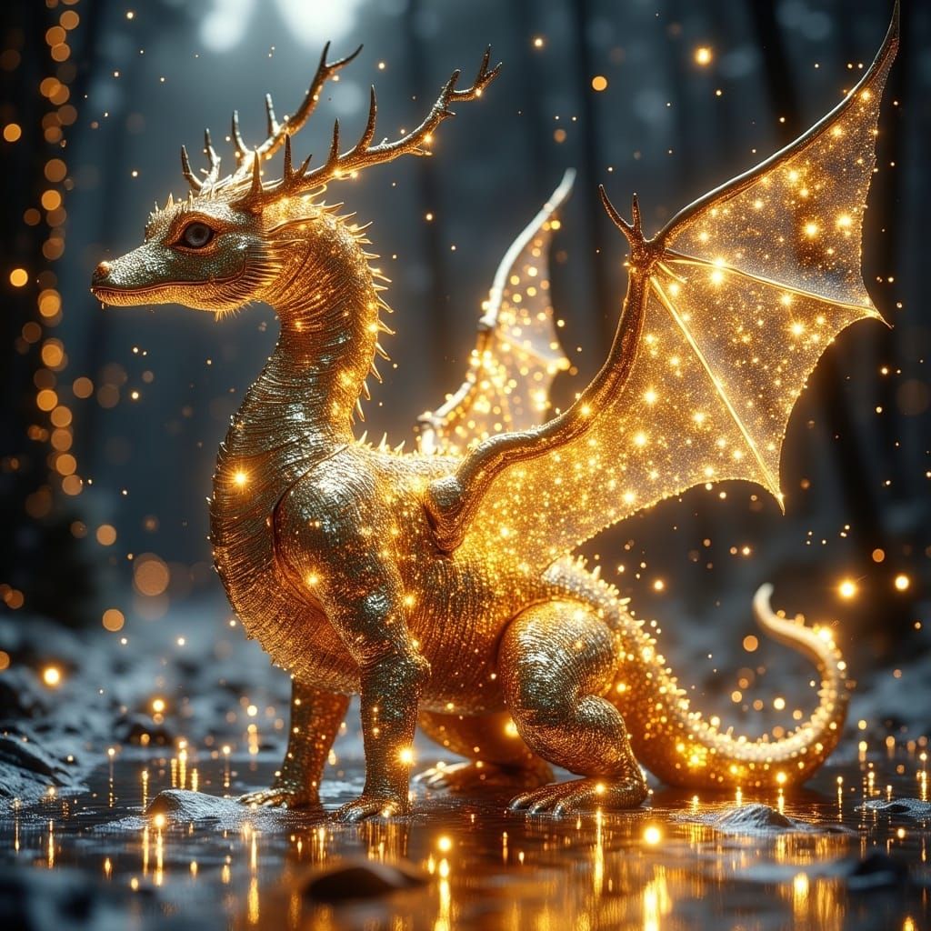 Glowing Dragon Adorned in Iridescent Lights