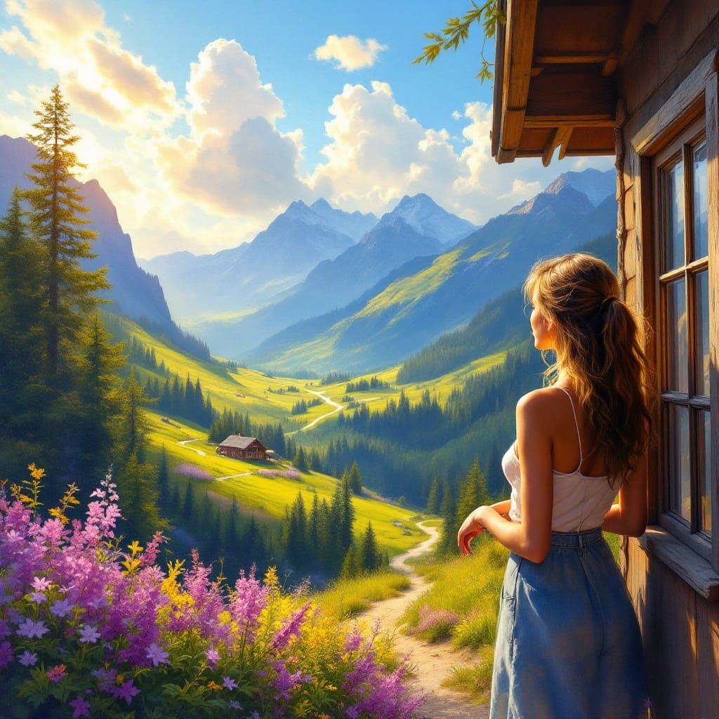 Impressionist Summer Scene in a Vibrant Mountain Landscape