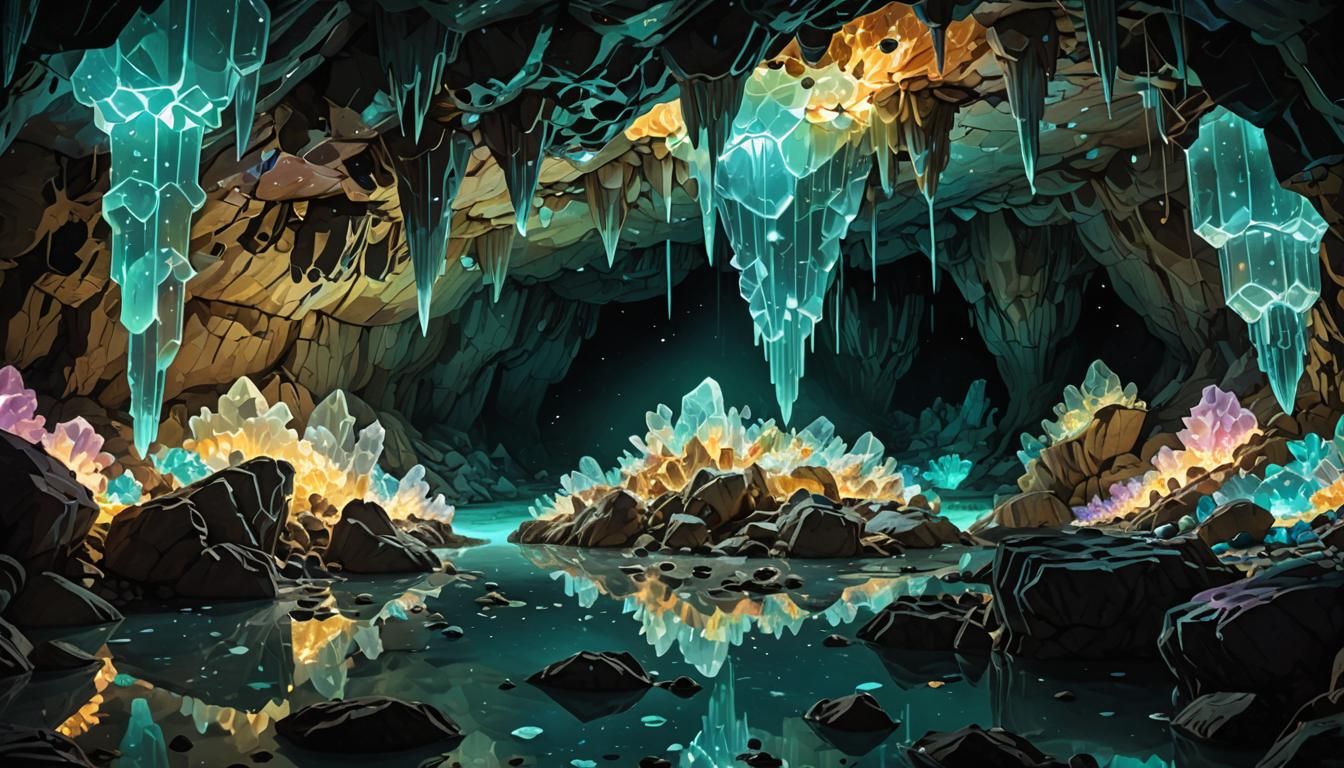 Bioluminescent Zeolite Cavern Grotto in Psychedelic Style