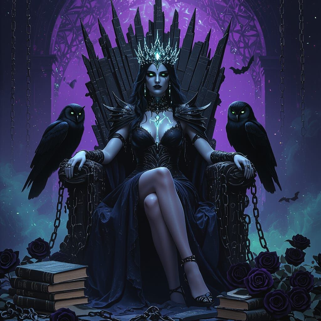 Gothic Goddess Queen on Throne of Ash