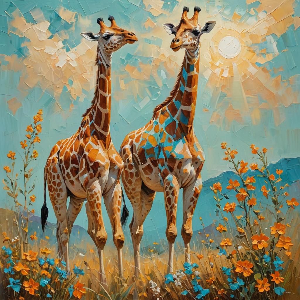 Impressive Giraffe in Vibrant Impasto Oil Painting