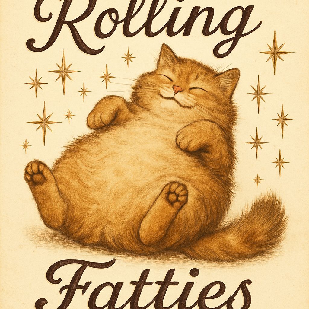 Whimsical Golden Age Illustration of Blissful Chubby Cat