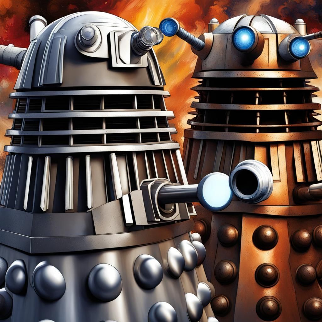 Epic Battle: Daleks vs Cybermen, Hyperrealistic Art