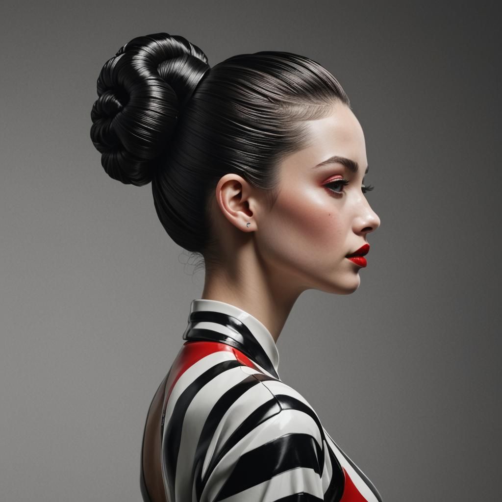 Striking Striped Female Figure Sculpture in 3D