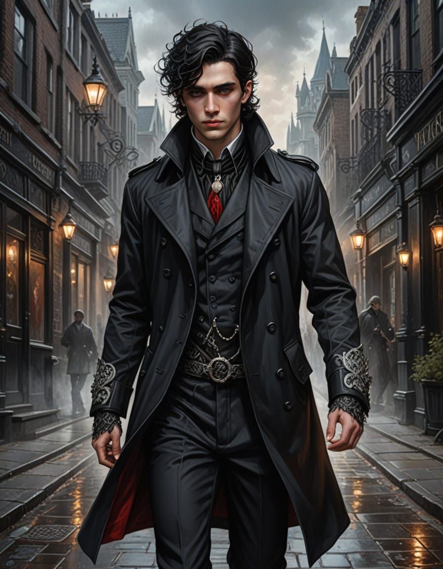 Elegant Victorian Gothic Gentleman Stands Tall