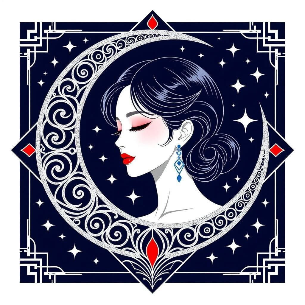Elegant K-Pop Logo: Crescent Moon with Art Deco Style