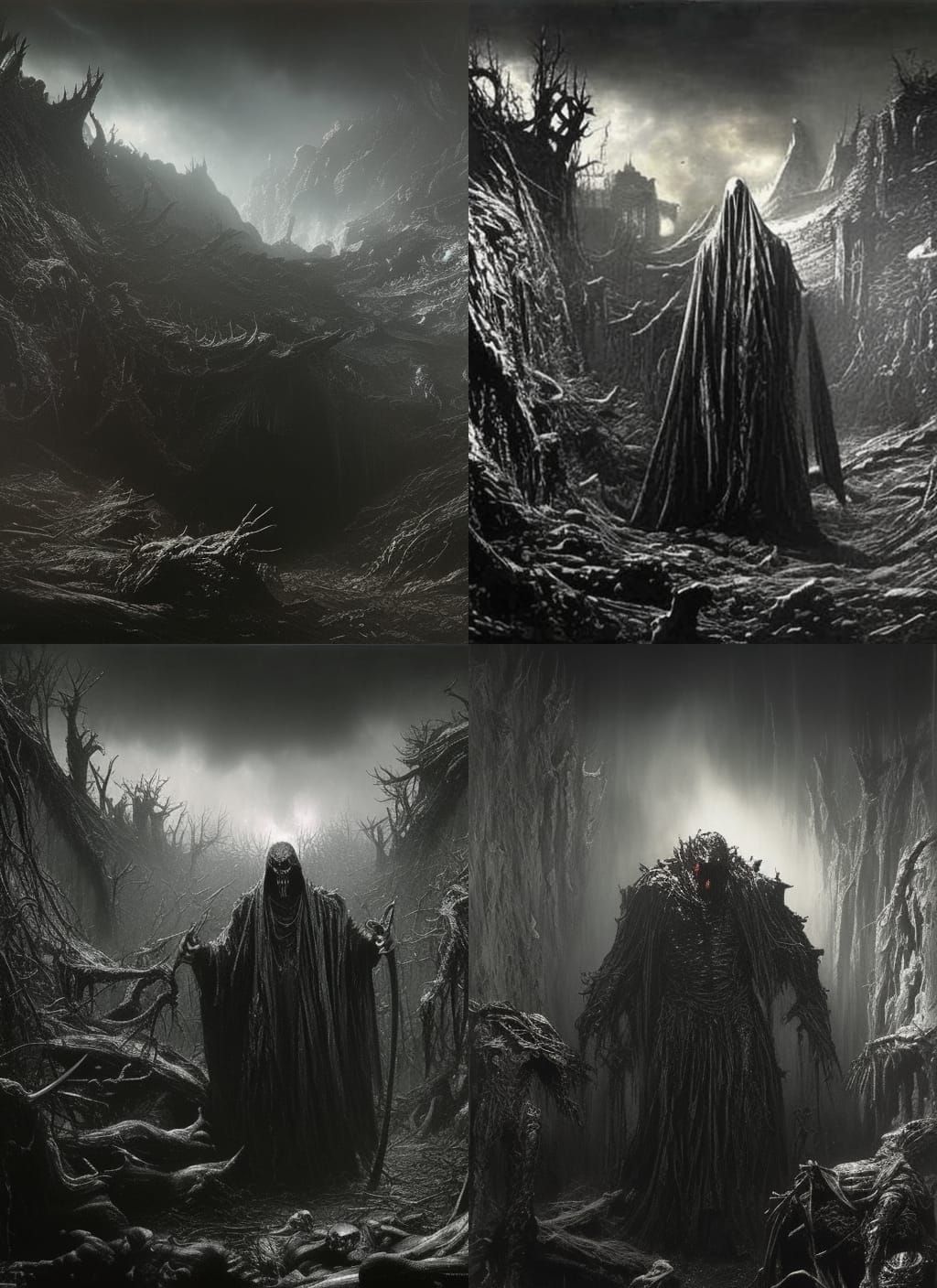 Zombified Wraith Rising: Hyperdetailed Charcoal Drawing