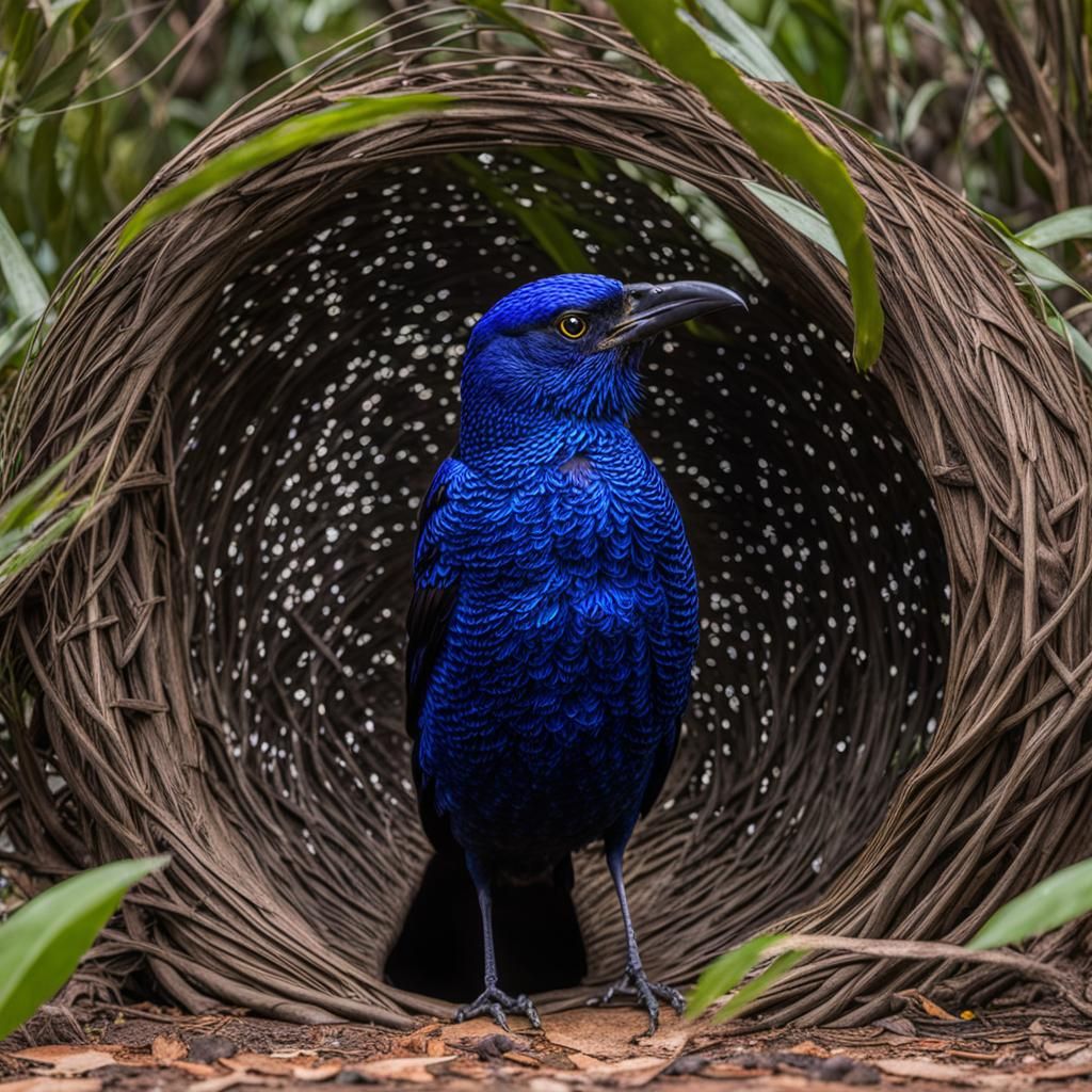 Intricate Bowerbird Display in 8K Resolution