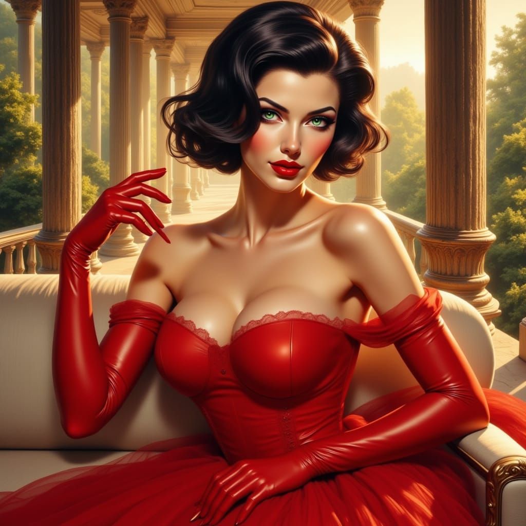 Glamorous Italian Villa Pin-Up in Oil Painting Style