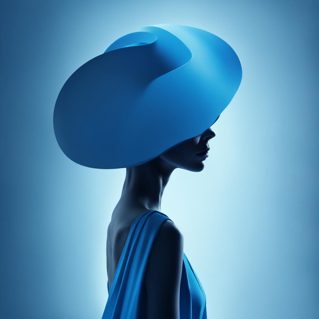 Elegant Blue Silhouette Portrait in Dark Fantasy Style