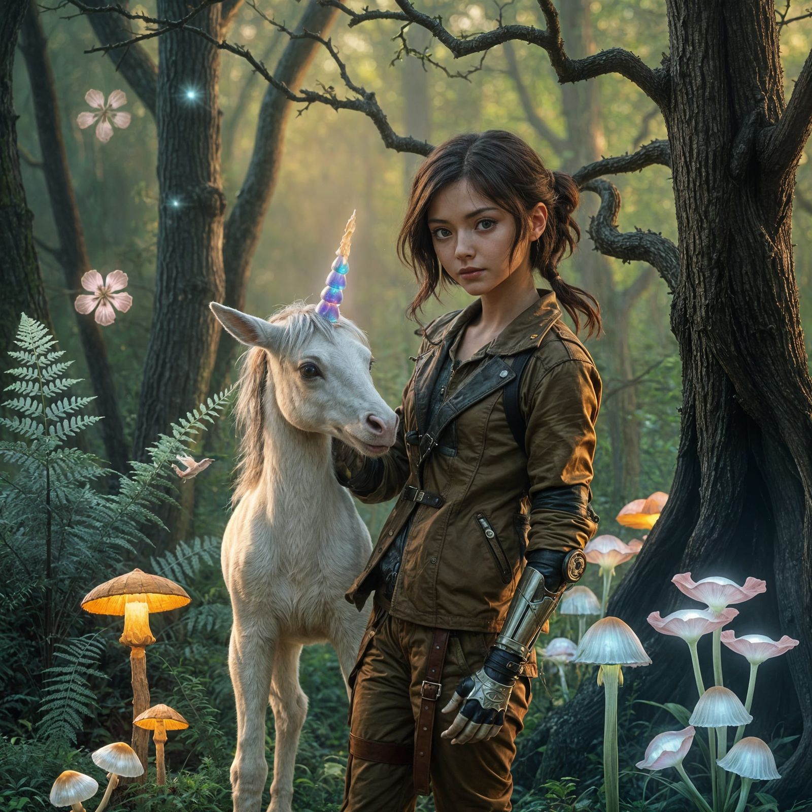 Alita Battle Angel Cares for a Unicorn in an Enchanted Biolu...