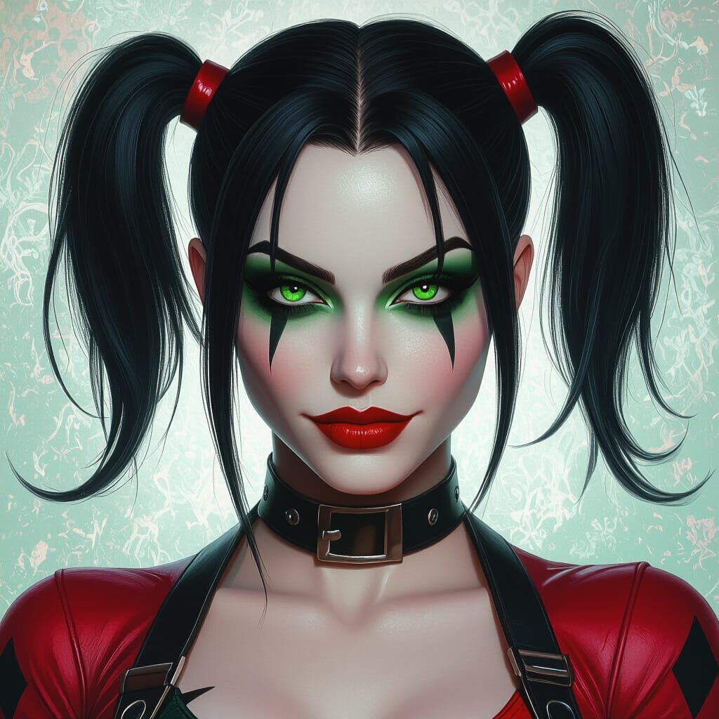 Harley Quinn with Black Hair and Green Eyes in Matte Paintin...