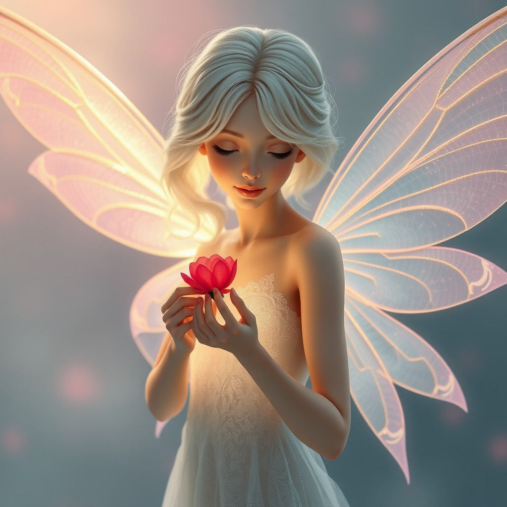 Ethereal Fairy with Golden Wings in Fantasy Style