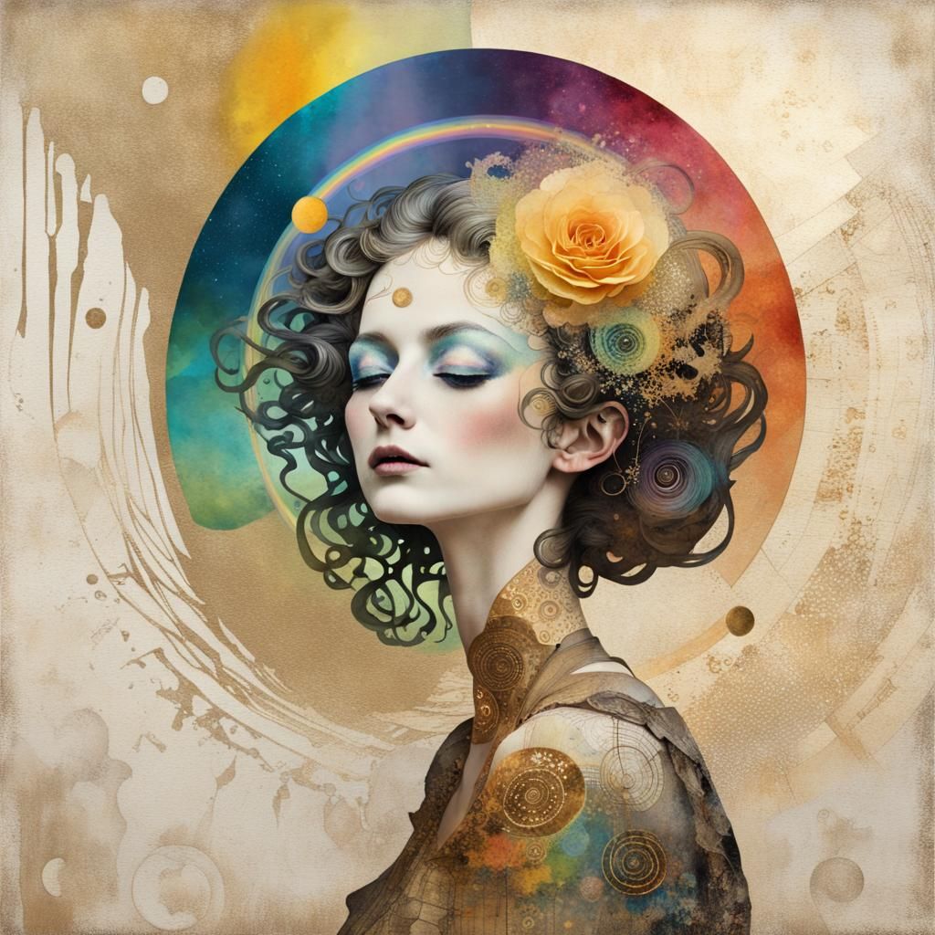 Surreal Rainbow Eclipse in Mixed Media Style